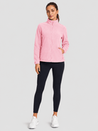 YUCOLEN Women's Lightweight Full Zip Fleece Jacket Windproof Stand Collar Outdoor Sweatshirt in Pink