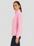 YUCOLEN Women's Lightweight Full Zip Fleece Jacket Windproof Stand Collar Outdoor Sweatshirt in Pink