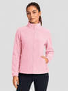 YUCOLEN Women's Lightweight Full Zip Fleece Jacket Windproof Stand Collar Outdoor Sweatshirt in Pink