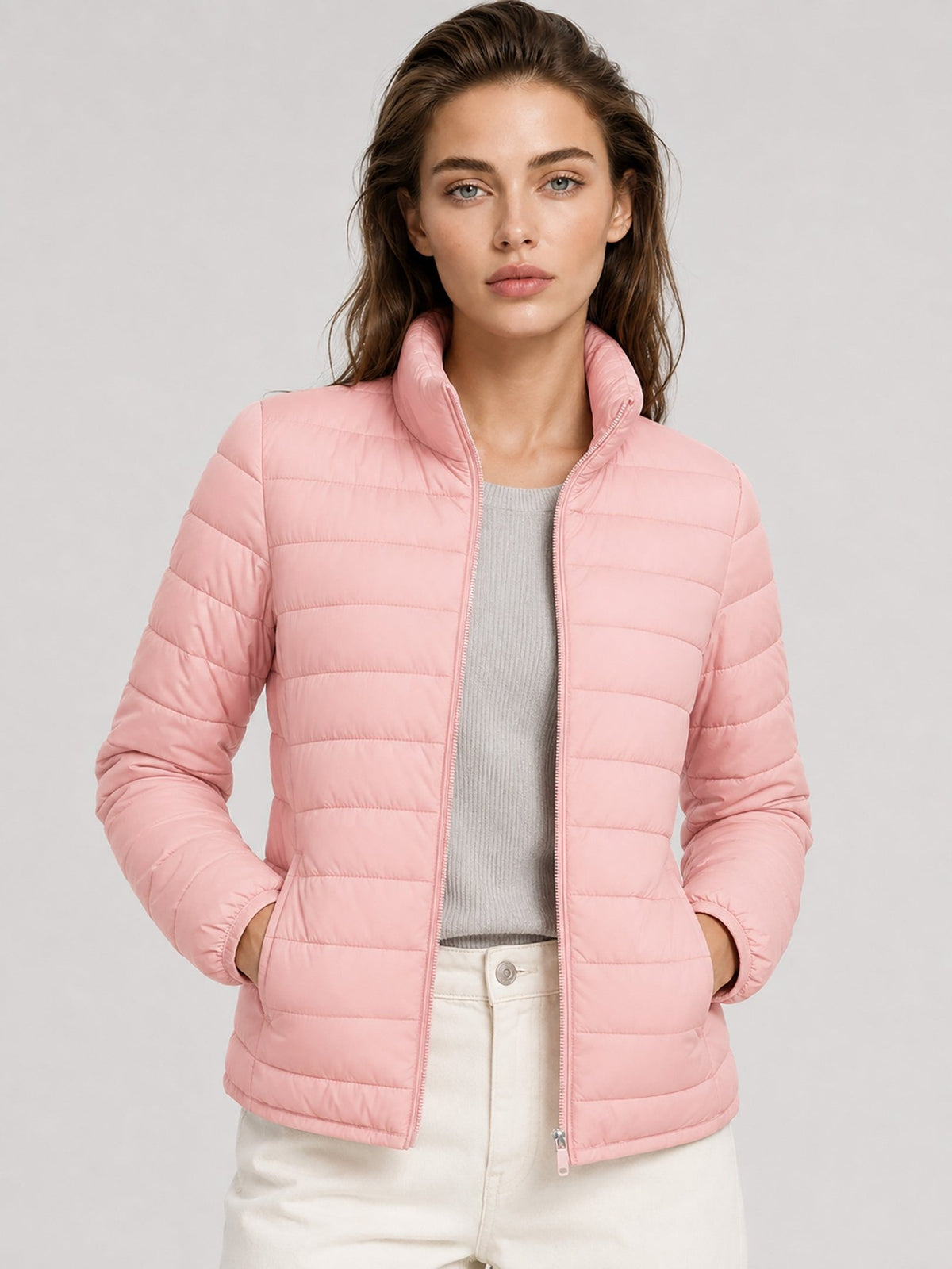 YUCOLEN Women's Lightweight Jacket Packable Water Resistant Quilted Coat with 4 Pockets in Pink