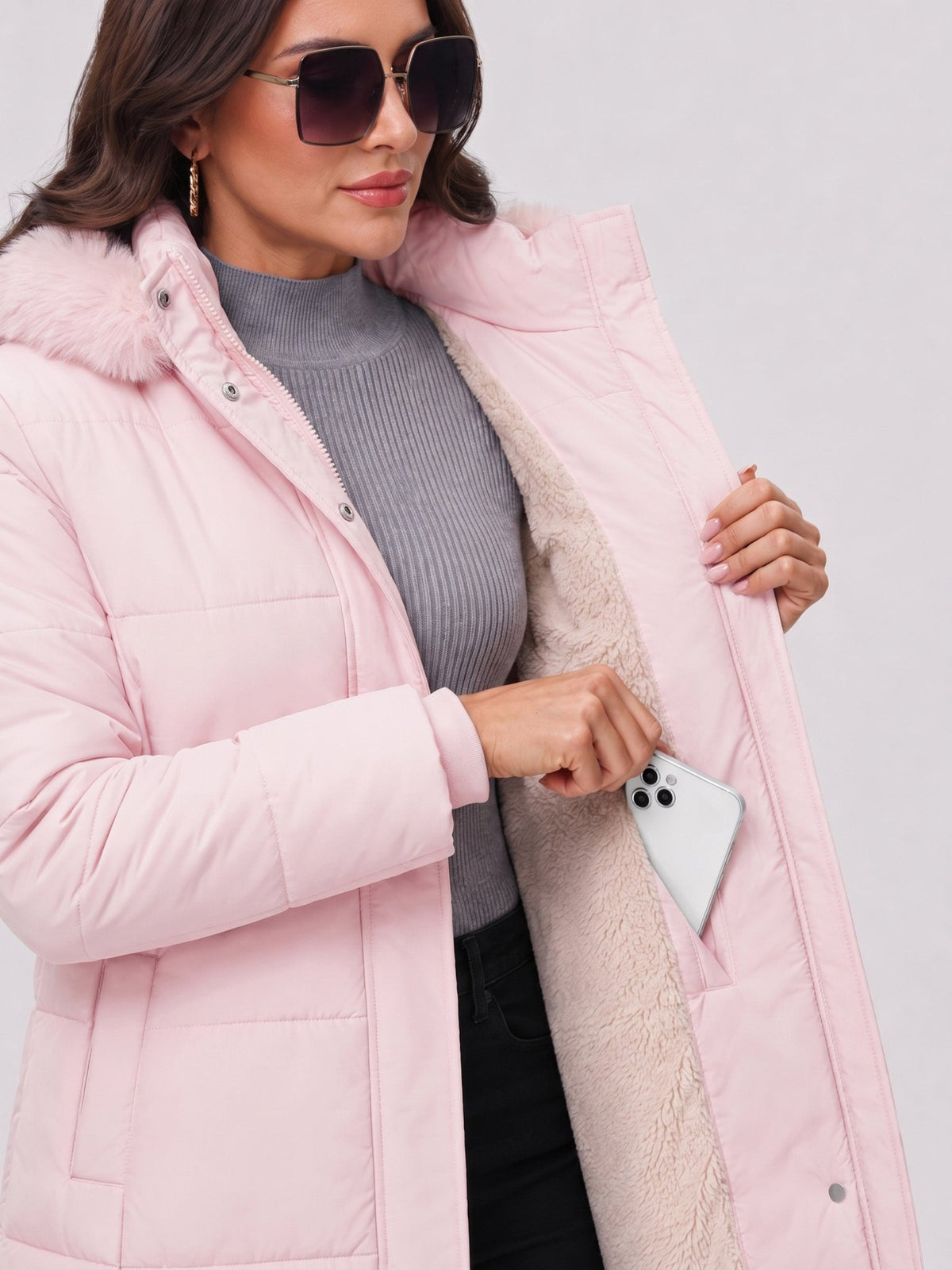 YUCOLEN Women's Long Winter Down Coat Fleece Lined Puffer Jackets in Pink