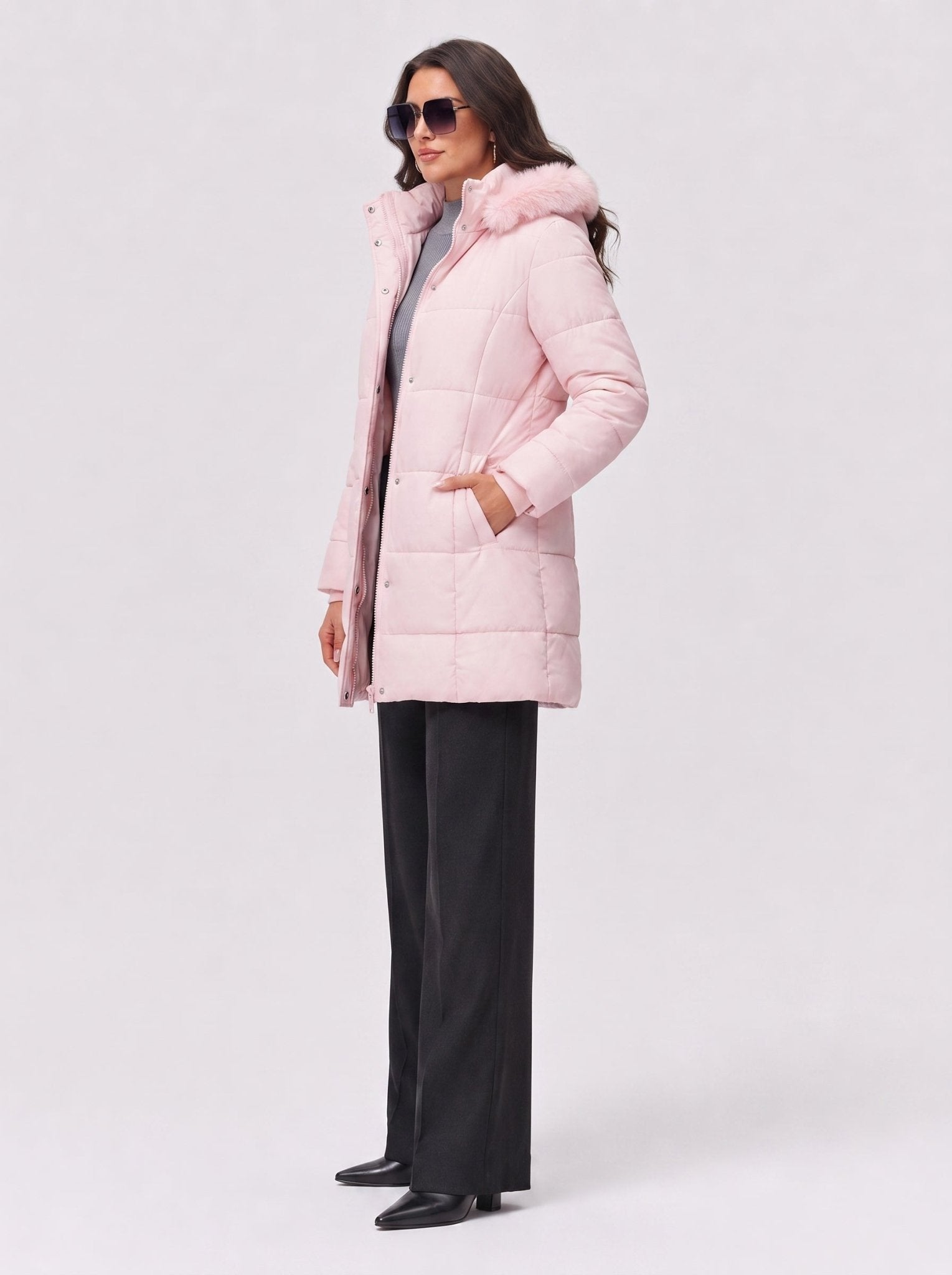 YUCOLEN Women's Long Winter Down Coat Fleece Lined Puffer Jackets in Pink