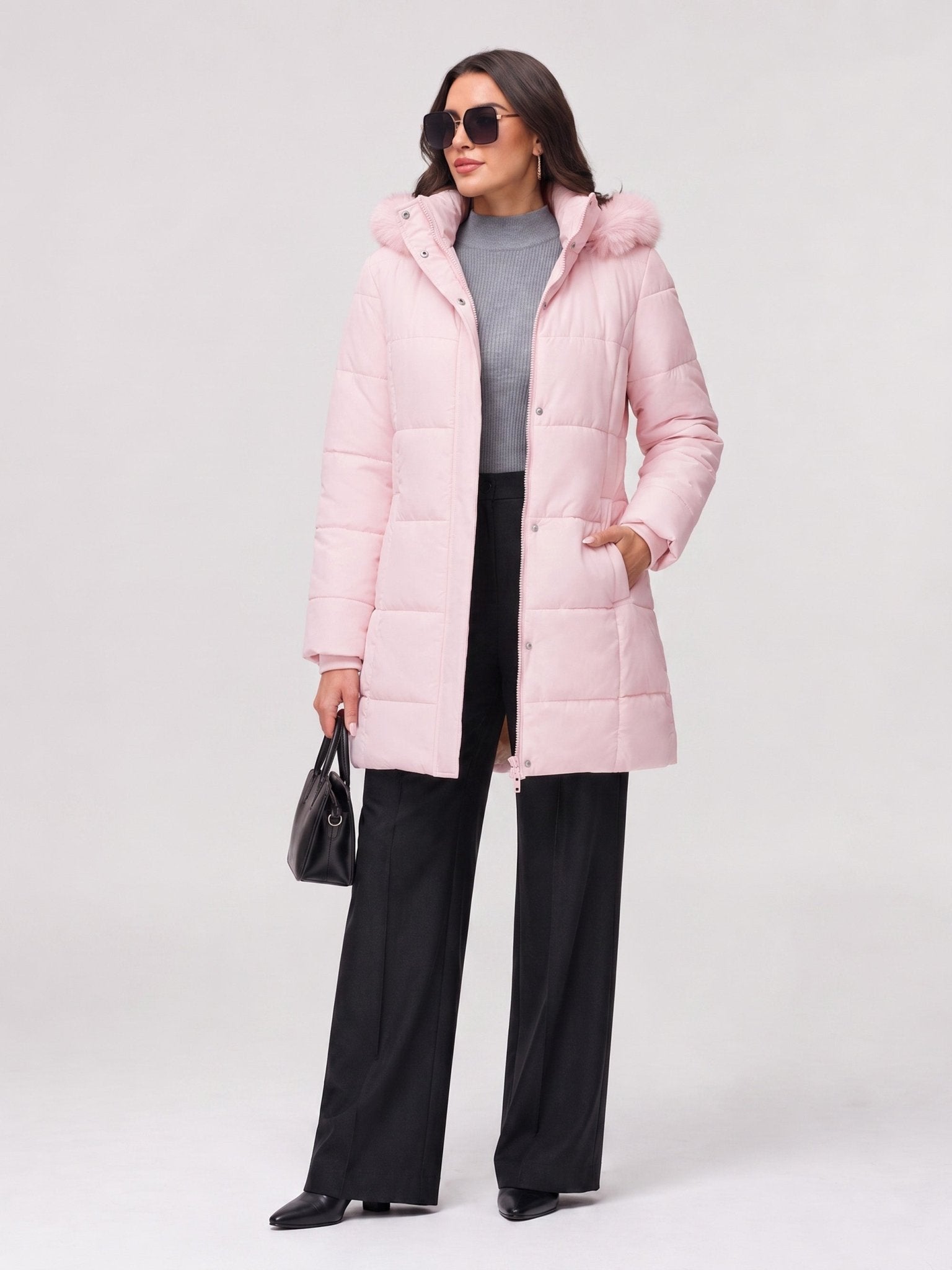 YUCOLEN Women's Long Winter Down Coat Fleece Lined Puffer Jackets in Pink