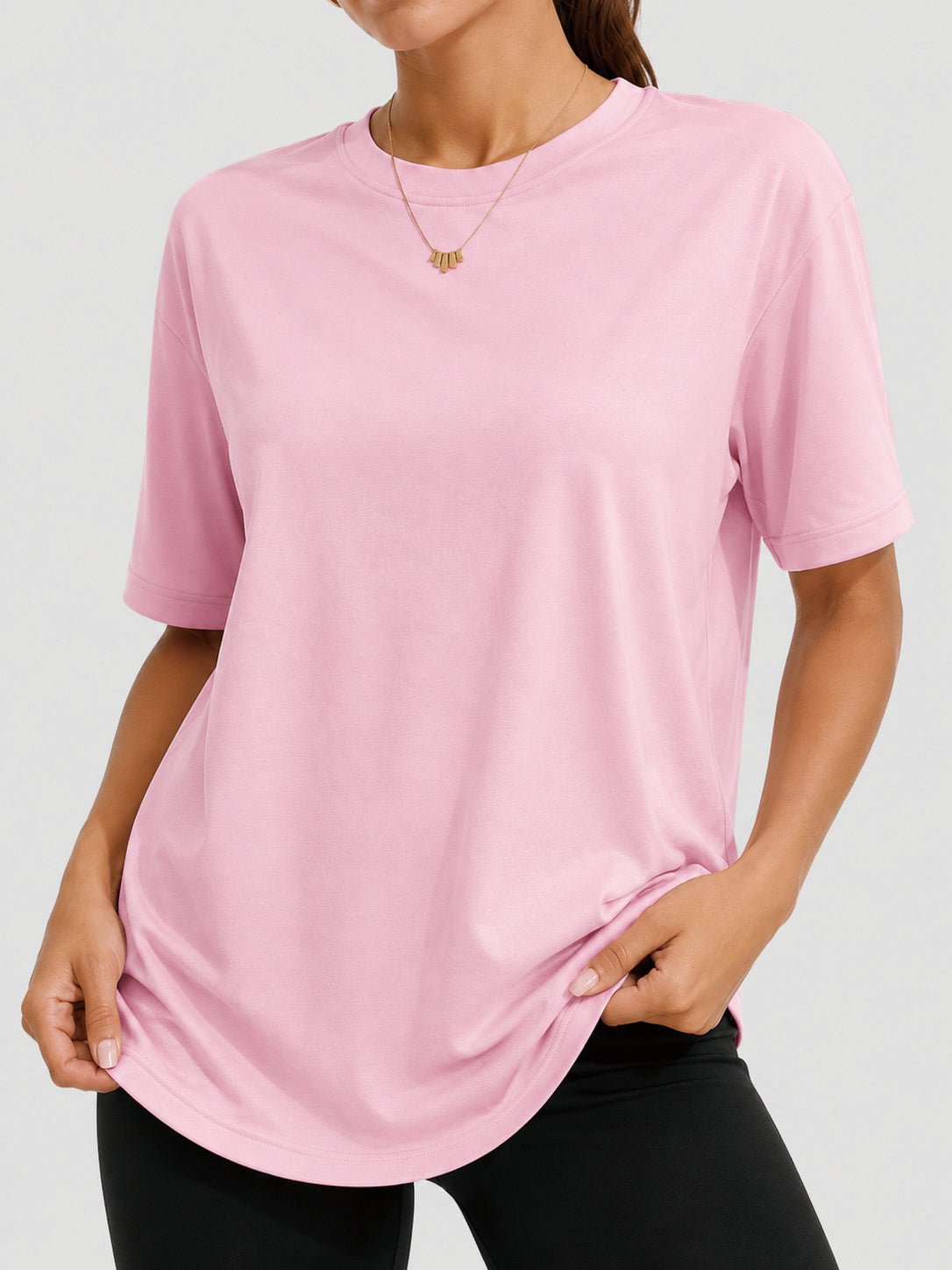 YUCOLEN Women's Oversized Cotton Blend T-Shirt Loose Fit Drop Shoulder Crewneck Tee in pink