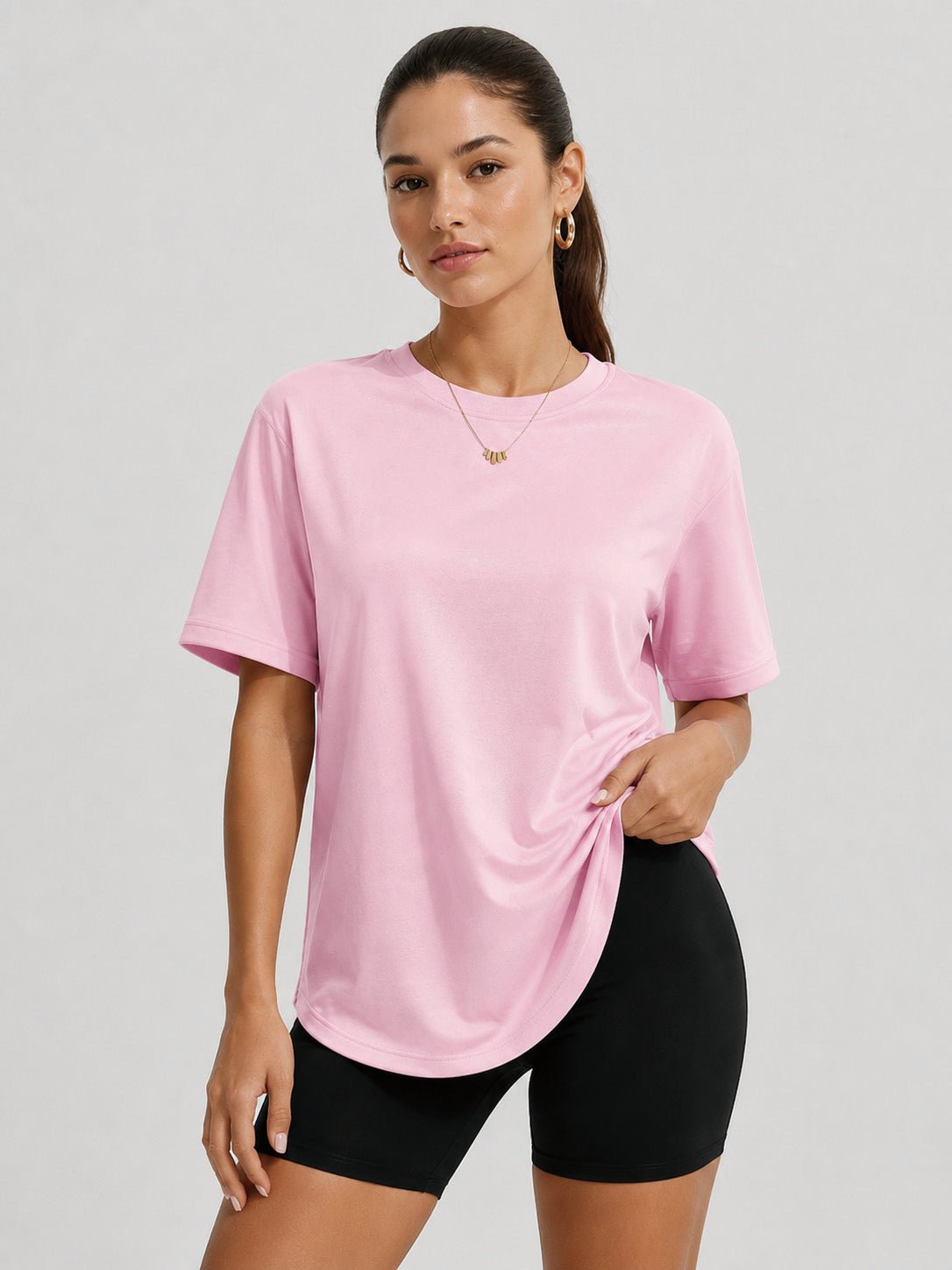 YUCOLEN Women's Oversized Cotton Blend T-Shirt Loose Fit Drop Shoulder Crewneck Tee in pink