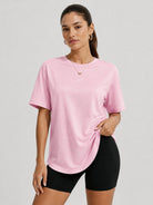 YUCOLEN Women's Oversized Cotton Blend T-Shirt Loose Fit Drop Shoulder Crewneck Tee in pink
