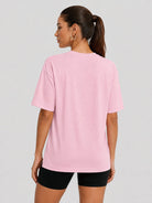 YUCOLEN Women's Oversized Cotton Blend T-Shirt Loose Fit Drop Shoulder Crewneck Tee in pink