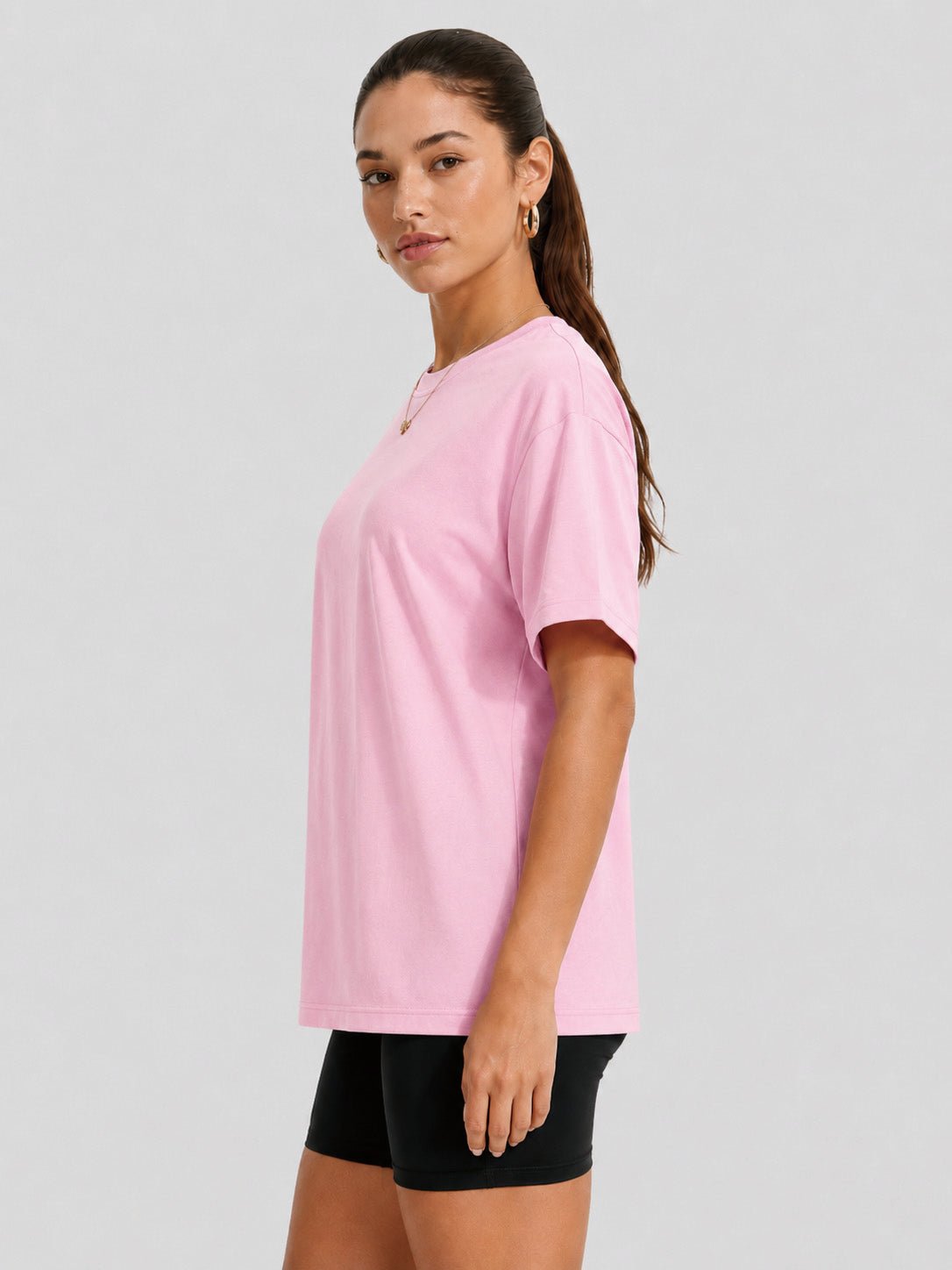 YUCOLEN Women's Oversized Cotton Blend T-Shirt Loose Fit Drop Shoulder Crewneck Tee in pink