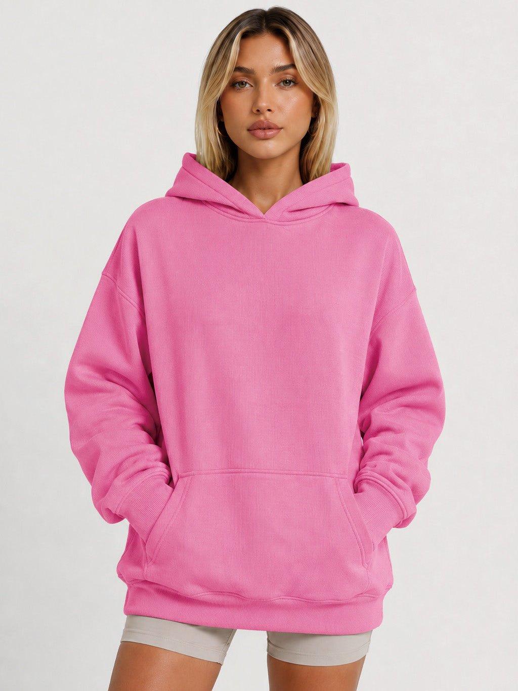 YUCOLEN Women's Oversized Textured Fleece Hoodie Loose Pullover Sweatshirt with Kangaroo Pocket in Pink