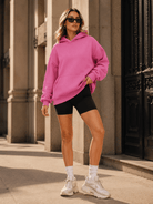 YUCOLEN Women's Oversized Textured Fleece Hoodie Loose Pullover Sweatshirt with Kangaroo Pocket in Pink