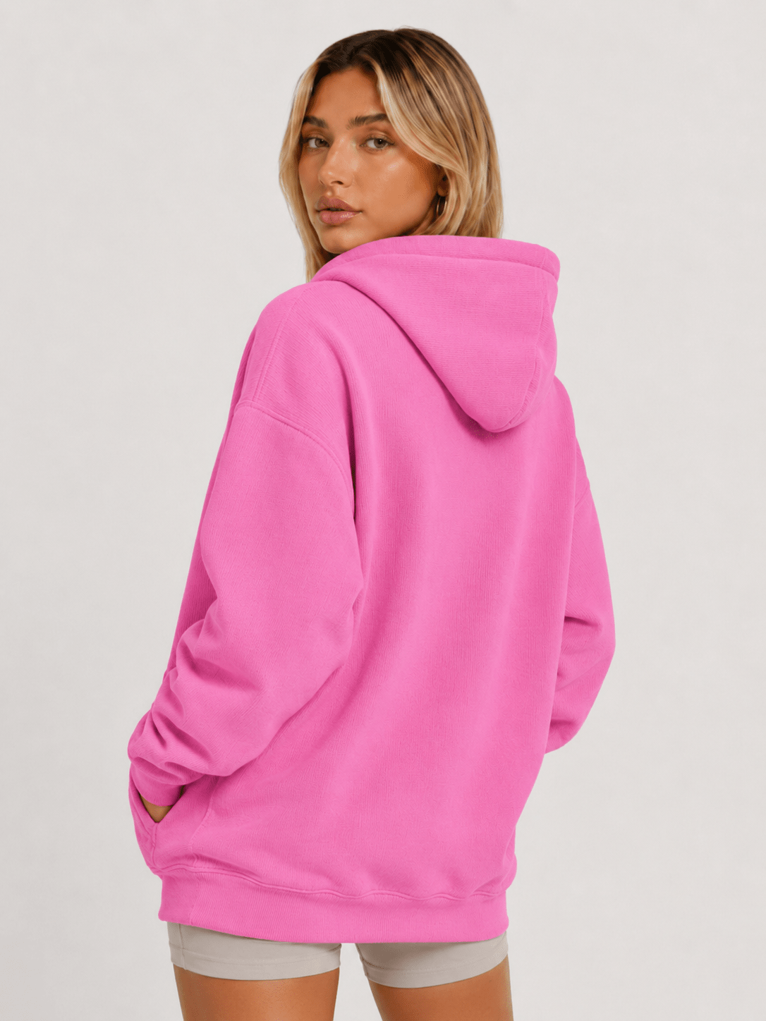 YUCOLEN Women's Oversized Textured Fleece Hoodie Loose Pullover Sweatshirt with Kangaroo Pocket in Pink