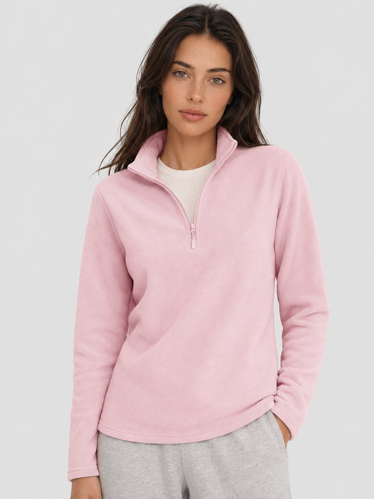 YUCOLEN Women's Quarter Zip Polar Fleece Pullover Lightweight Warm Sweatshirt in Pink