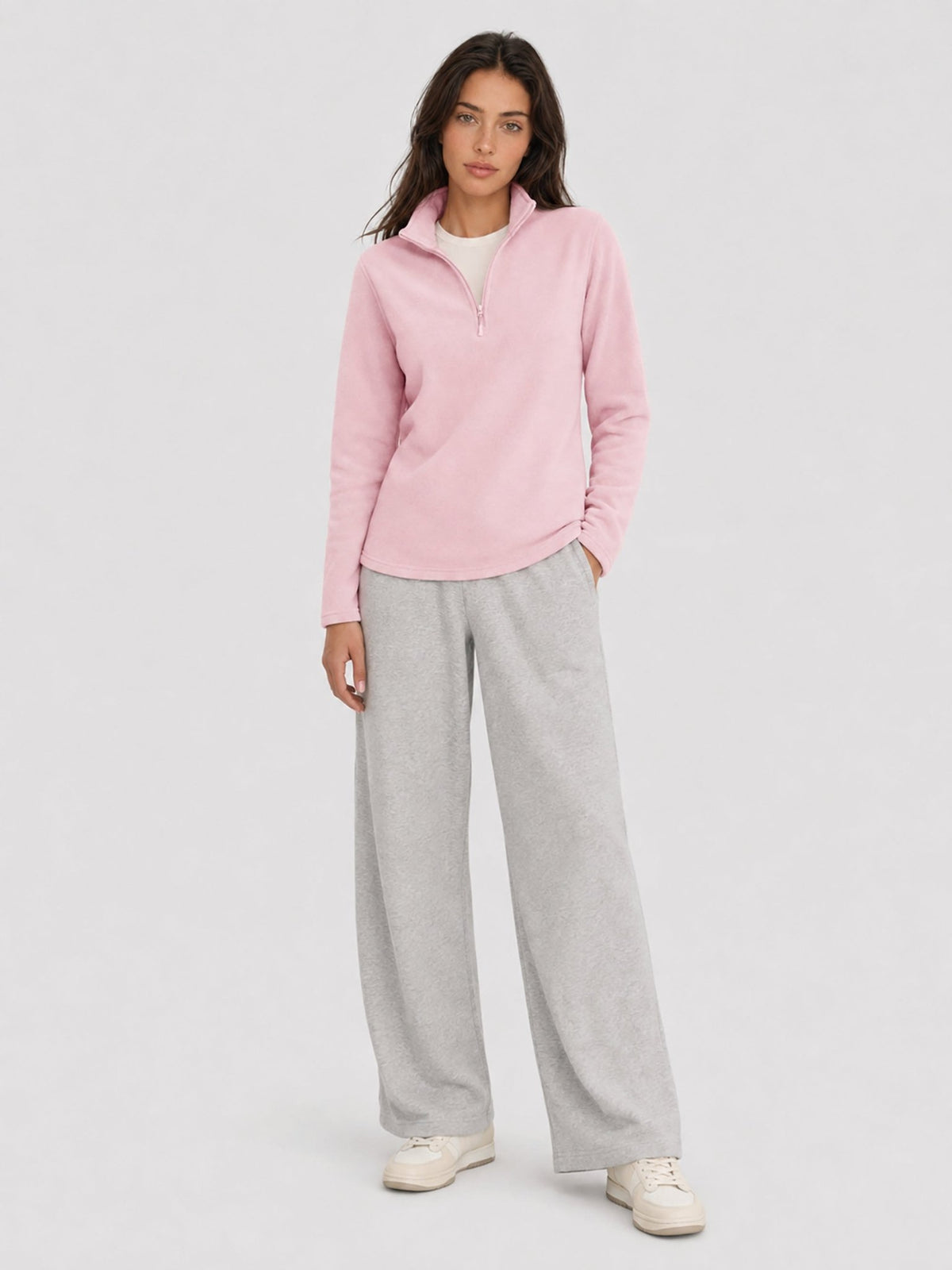 YUCOLEN Women's Quarter Zip Polar Fleece Pullover Lightweight Warm Sweatshirt in Pink