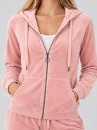 YUCOLEN Women's Soft Velour Full Zip Hooded Jacket with Pockets in Pink