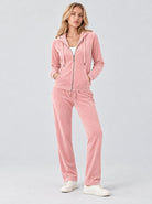 YUCOLEN Women's Soft Velour Full Zip Hooded Jacket with Pockets in Pink