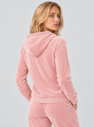 YUCOLEN Women's Soft Velour Full Zip Hooded Jacket with Pockets in Pink