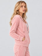 YUCOLEN Women's Soft Velour Full Zip Hooded Jacket with Pockets in Pink