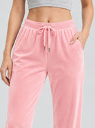 YUCOLEN Women's Soft Velour Straight Leg Pants with Elastic Waist in Pink