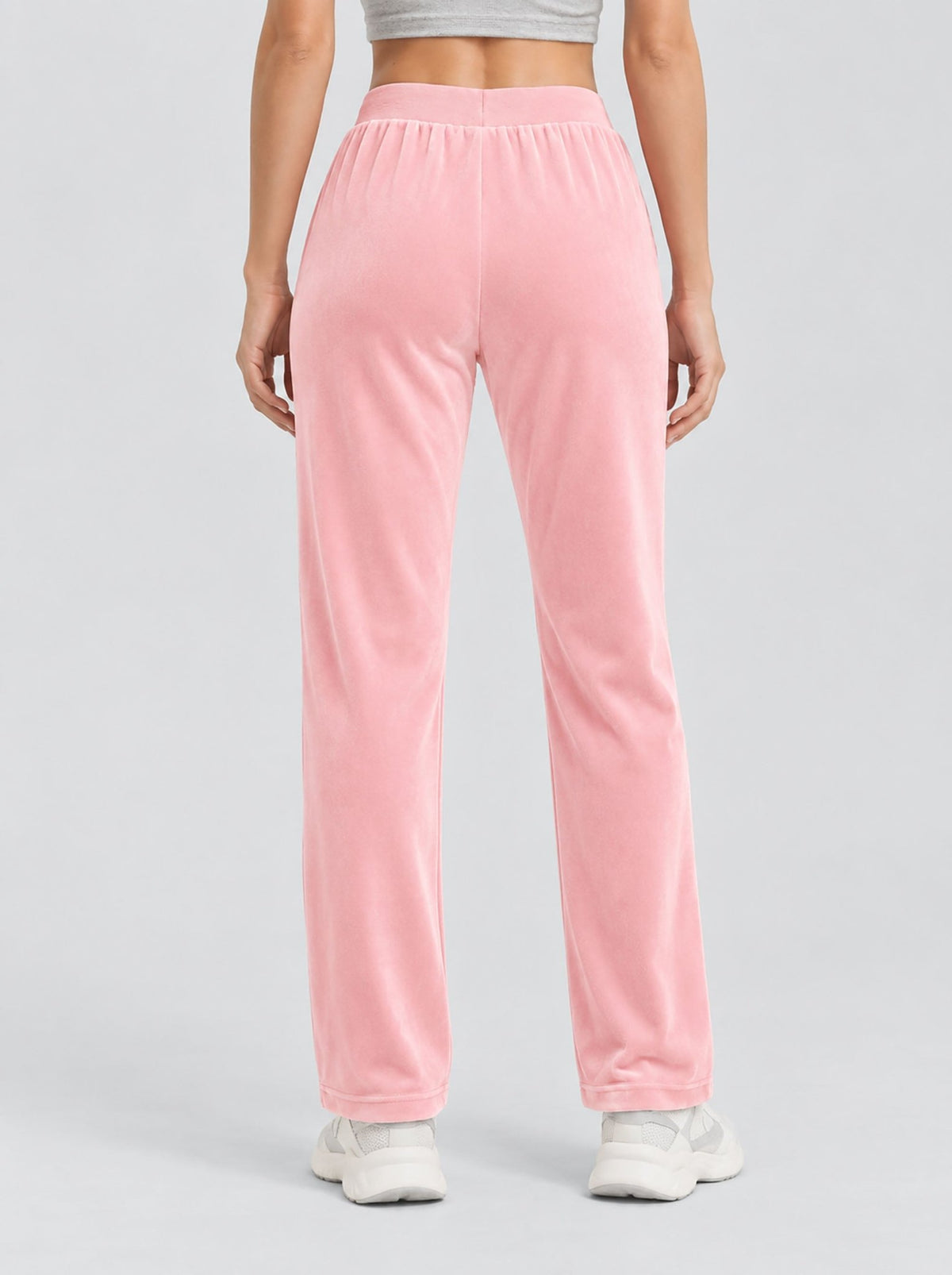 YUCOLEN Women's Soft Velour Straight Leg Pants with Elastic Waist in Pink