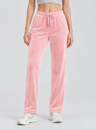 YUCOLEN Women's Soft Velour Straight Leg Pants with Elastic Waist in Pink