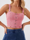 YUCOLEN Women's Square Neck Denim Look Tank Top with Built-in Bra Slim Fit Crop Workout Top in Pink
