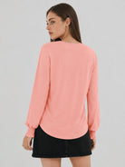 YUCOLEN Women's V Neck Pleated Tunic Blouse Ruffle Cuff Long Sleeve Shirt in Pink