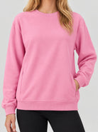 YUCOLEN Womens Warm Fleece Crewneck Sweatshirt with Zip Pockets in Pink