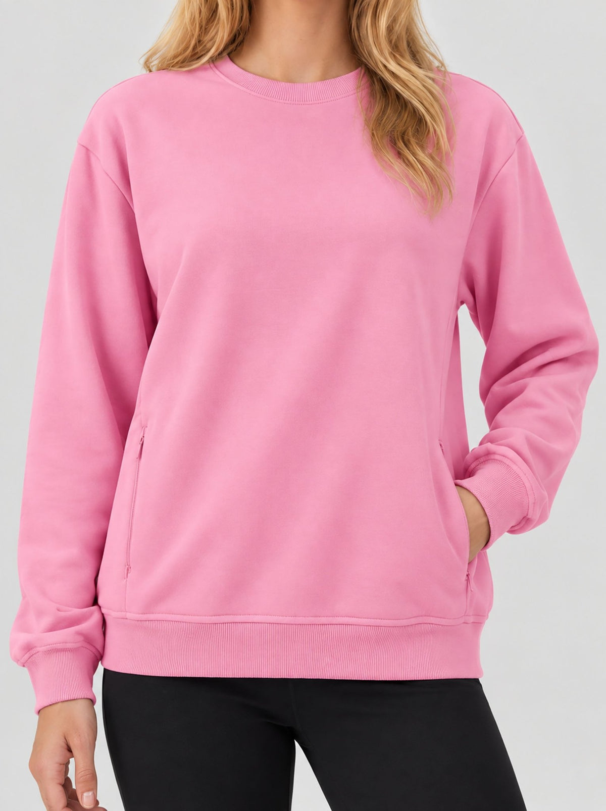 YUCOLEN Womens Warm Fleece Crewneck Sweatshirt with Zip Pockets in Pink