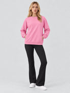 YUCOLEN Womens Warm Fleece Crewneck Sweatshirt with Zip Pockets in Pink