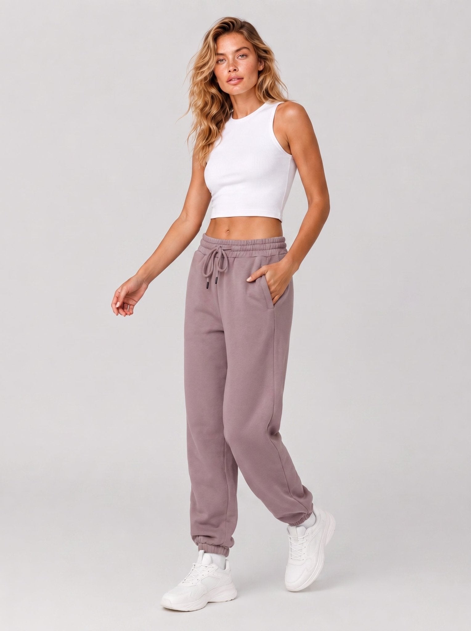 YUCOLEN Heavyweight Fleece Lined Sweatpants Baggy Unisex Relaxed Fit Joggers in Purple