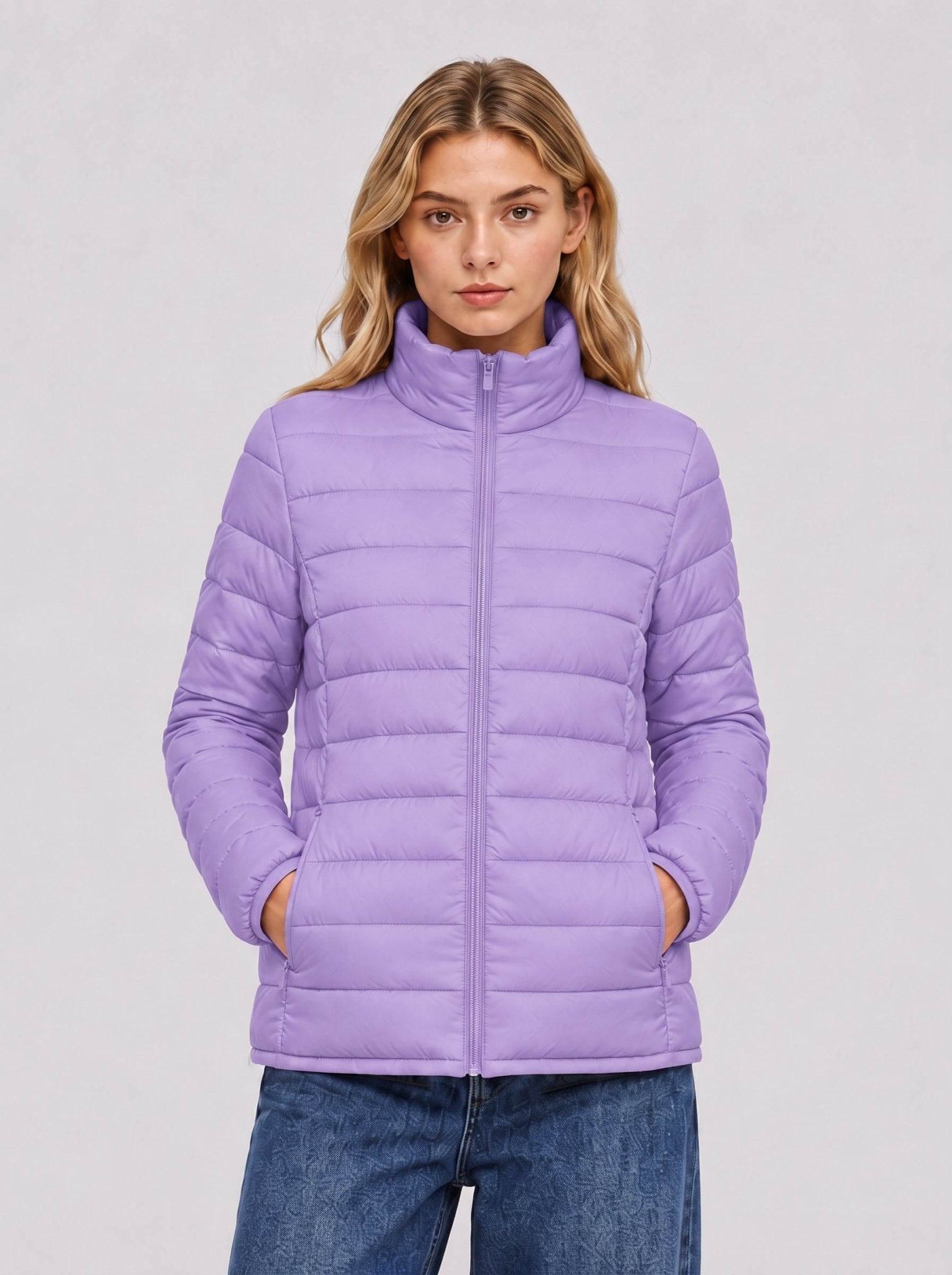 YUCOLEN Women's Lightweight Jacket Packable Water Resistant Quilted Coat with 4 Pockets in Purple