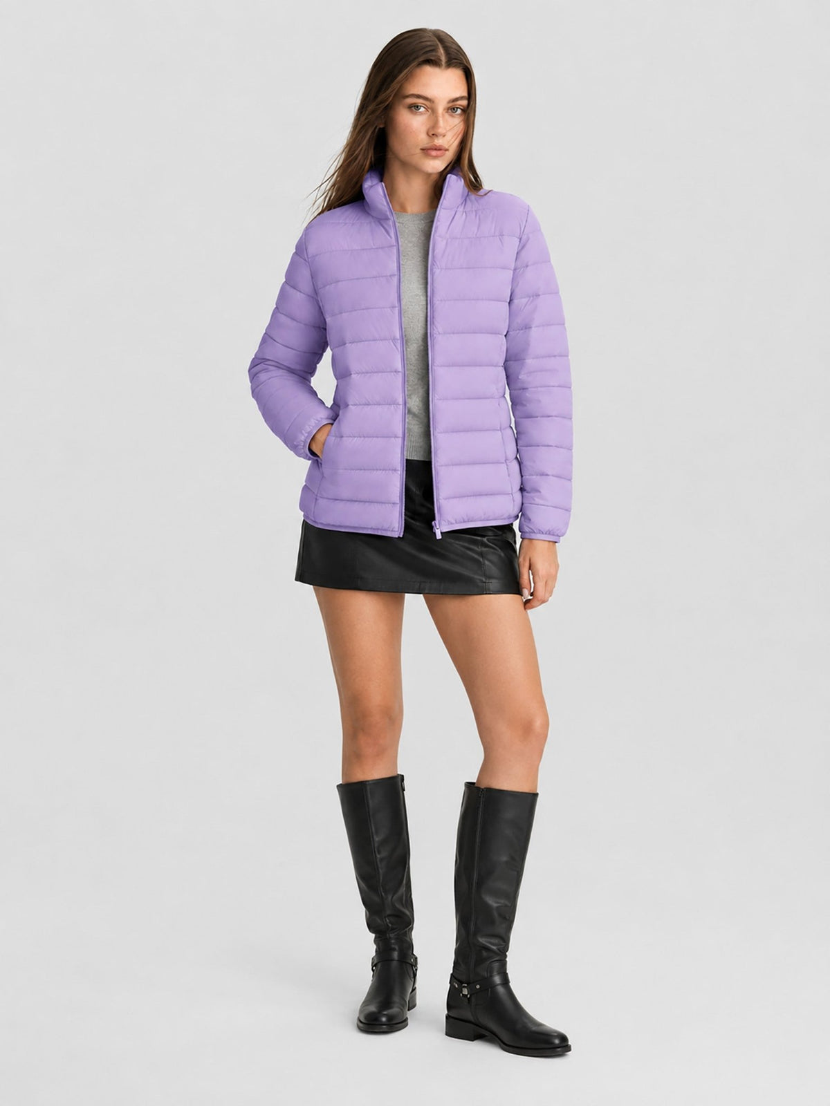YUCOLEN Women's Lightweight Jacket Packable Water Resistant Quilted Coat with 4 Pockets in Purple