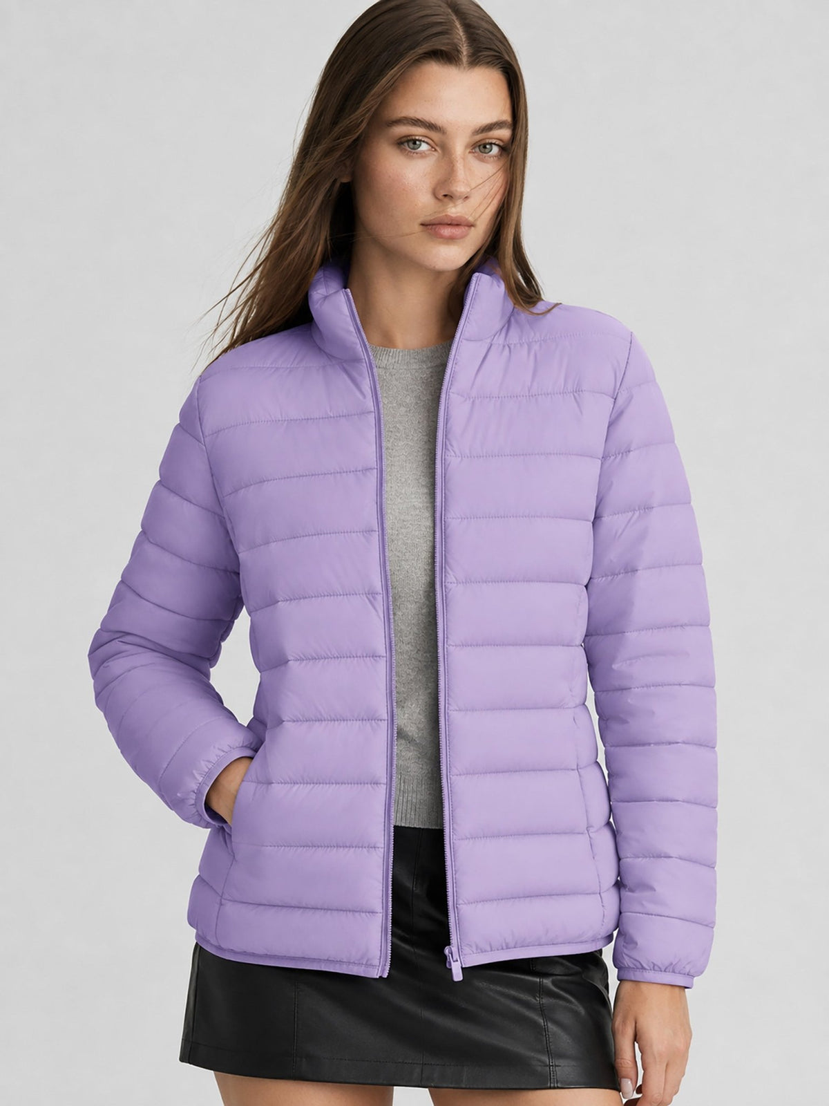 YUCOLEN Women's Lightweight Jacket Packable Water Resistant Quilted Coat with 4 Pockets in Purple