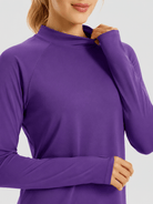 YUCOLEN Women's Thermal Fleece Lined Mock Neck Shirt with Thumb Holes in Purple