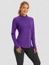 YUCOLEN Women's Thermal Fleece Lined Mock Neck Shirt with Thumb Holes in Purple