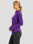 YUCOLEN Women's Thermal Fleece Lined Mock Neck Shirt with Thumb Holes in Purple