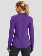 YUCOLEN Women's Thermal Fleece Lined Mock Neck Shirt with Thumb Holes in Purple