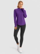 YUCOLEN Women's Thermal Fleece Lined Mock Neck Shirt with Thumb Holes in Purple