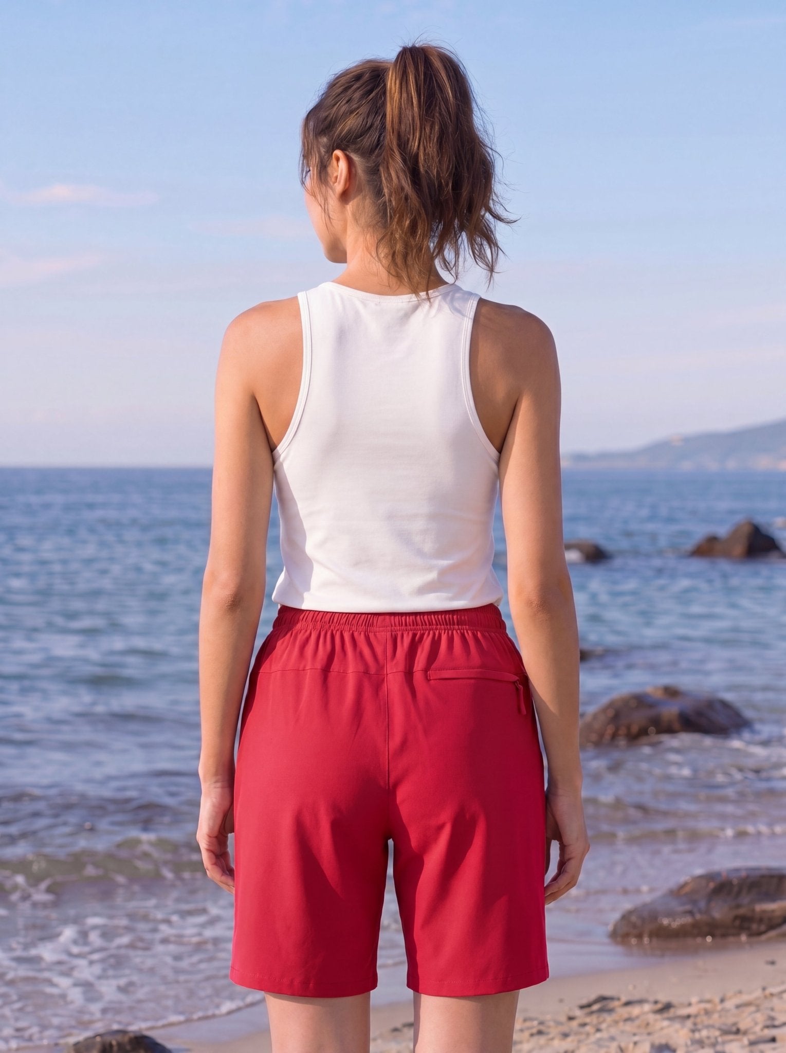 YUCOLEN Women 8 Inch Inseam Hiking Shorts - Water Resistant Quick Dry Golf Shorts with Zipper Pockets in Red