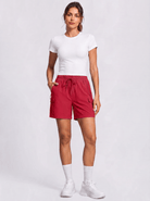 YUCOLEN Women's 5 Inch Quick Dry Hiking Cargo Shorts UPF 50 Plus Lightweight Athletic Shorts in Red