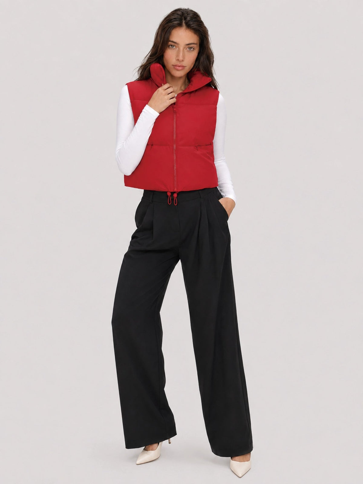YUCOLEN Women's Cropped Puffer Vest Lightweight Sleeveless Quilted Bubble Gilet in Red