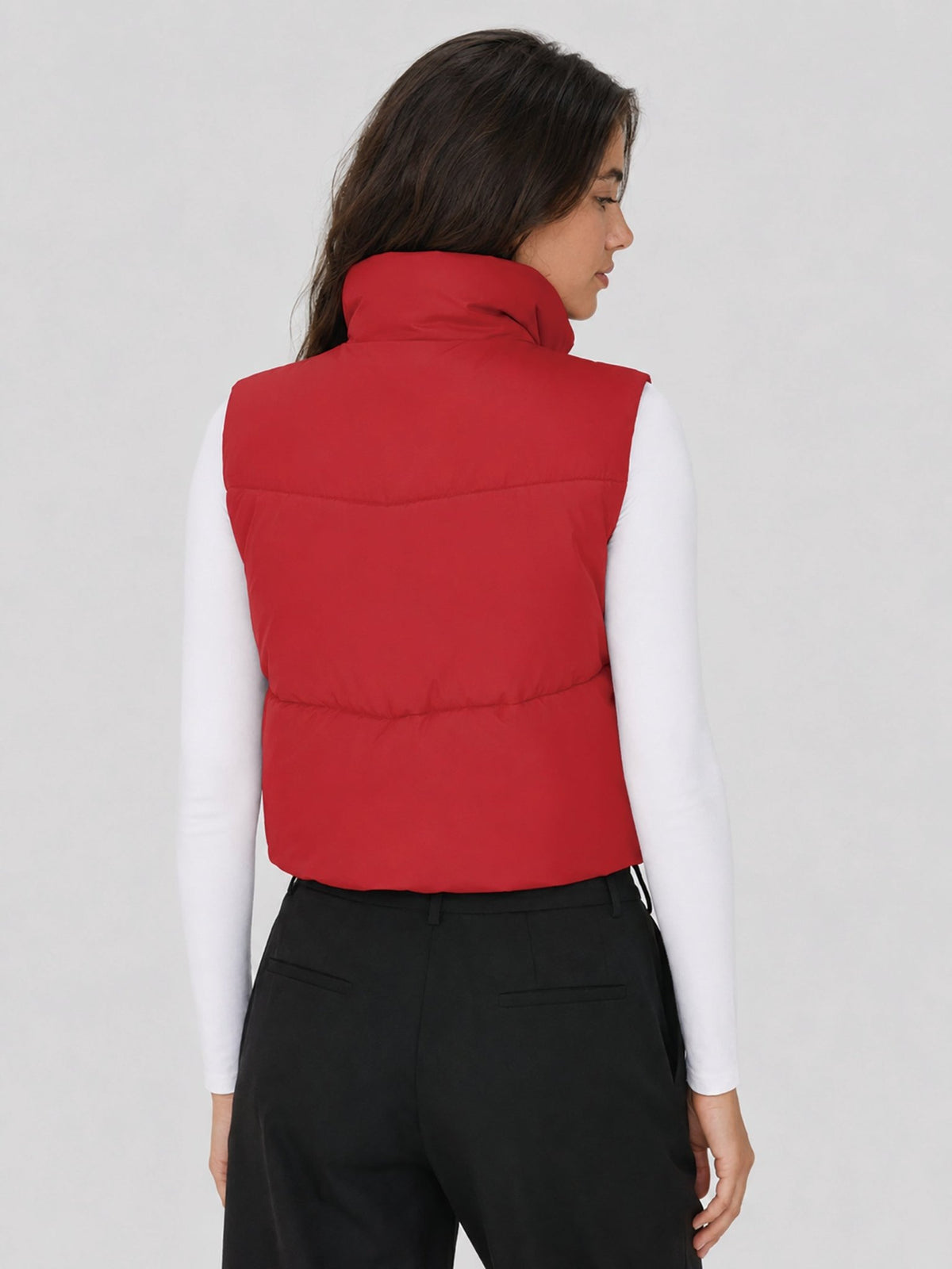 YUCOLEN Women's Cropped Puffer Vest Lightweight Sleeveless Quilted Bubble Gilet in Red