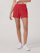YUCOLEN Women's High Waisted Lightweight Running Shorts - Stretch Workout Shorts in Red