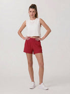 YUCOLEN Women's High Waisted Lightweight Running Shorts - Stretch Workout Shorts in Red
