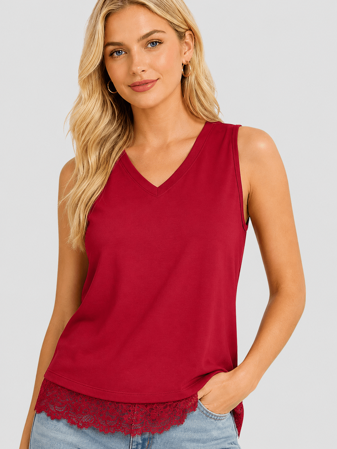 YUCOLEN Women's Lightweight Sleeveless Tank Top - Stretch Workout Shirt in Red