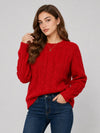 YUCOLEN Women's Oversized Cable Knit Sweater Soft Chunky Crew Neck Pullover Top in Red