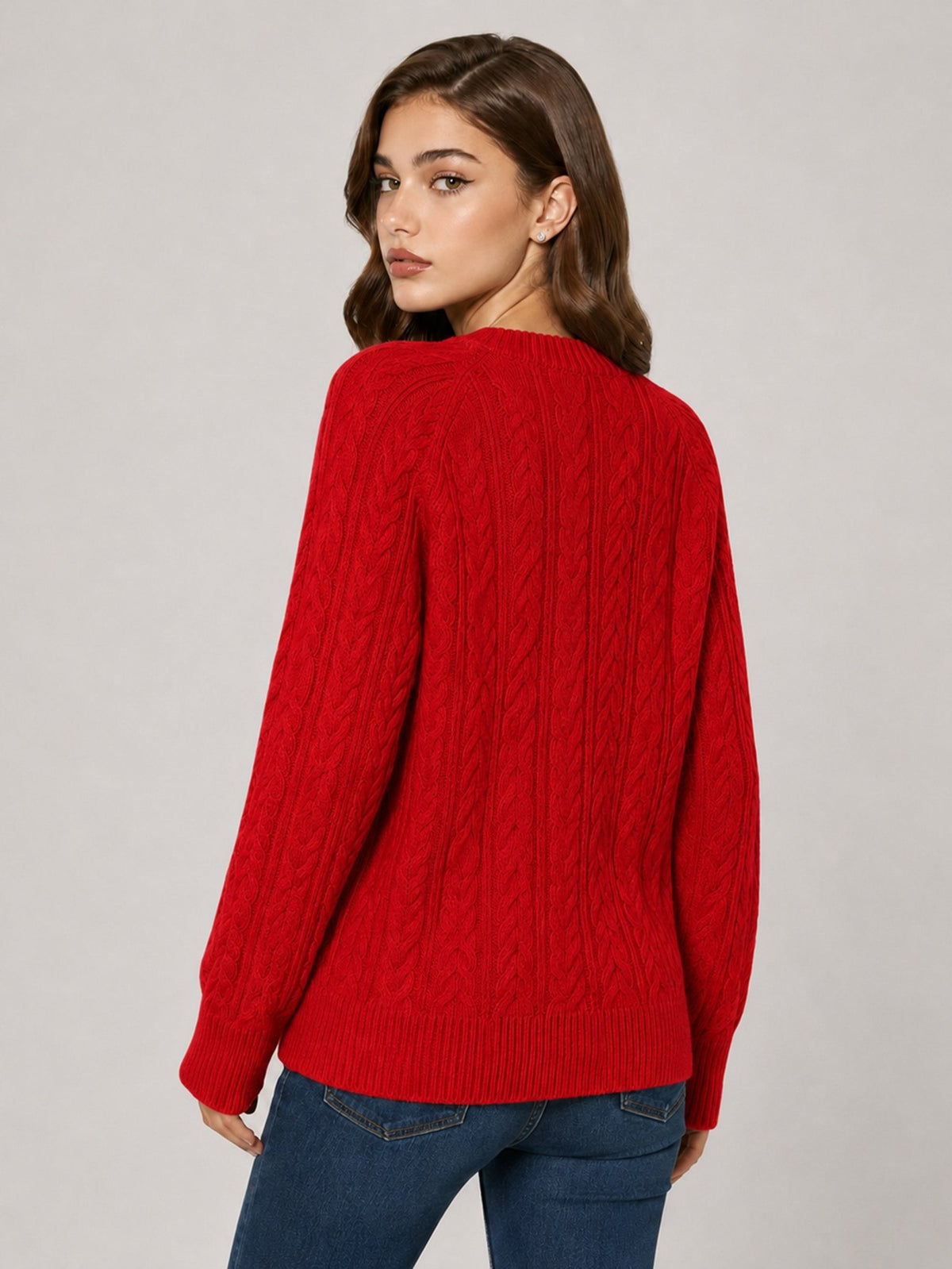 YUCOLEN Women's Oversized Cable Knit Sweater Soft Chunky Crew Neck Pullover Top in Red