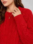 YUCOLEN Women's Oversized Cable Knit Sweater Soft Chunky Crew Neck Pullover Top in Red