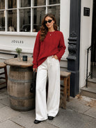 YUCOLEN Women's Oversized Cable Knit Sweater Soft Chunky Crew Neck Pullover Top in Red