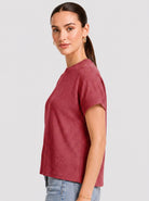 YUCOLEN Women's Oversized Ribbed Knit Short Sleeve T-Shirt Loose Batwing Casual Top in Red